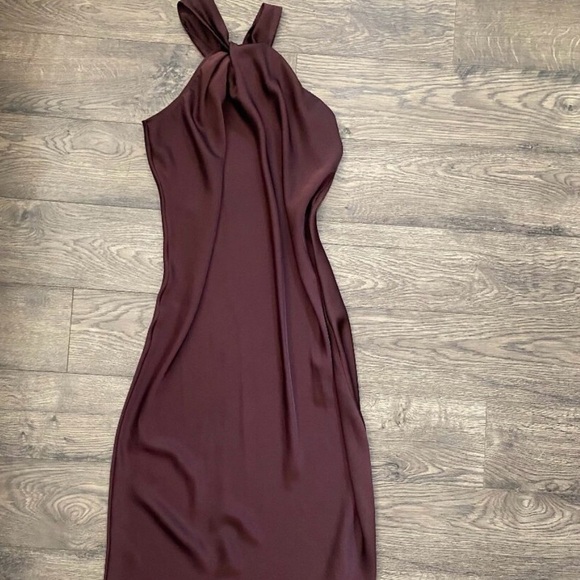 Women's Halter Slip Dress - A New Day (Target 🎯Brand) Satin Midi Brown - Picture 3 of 5